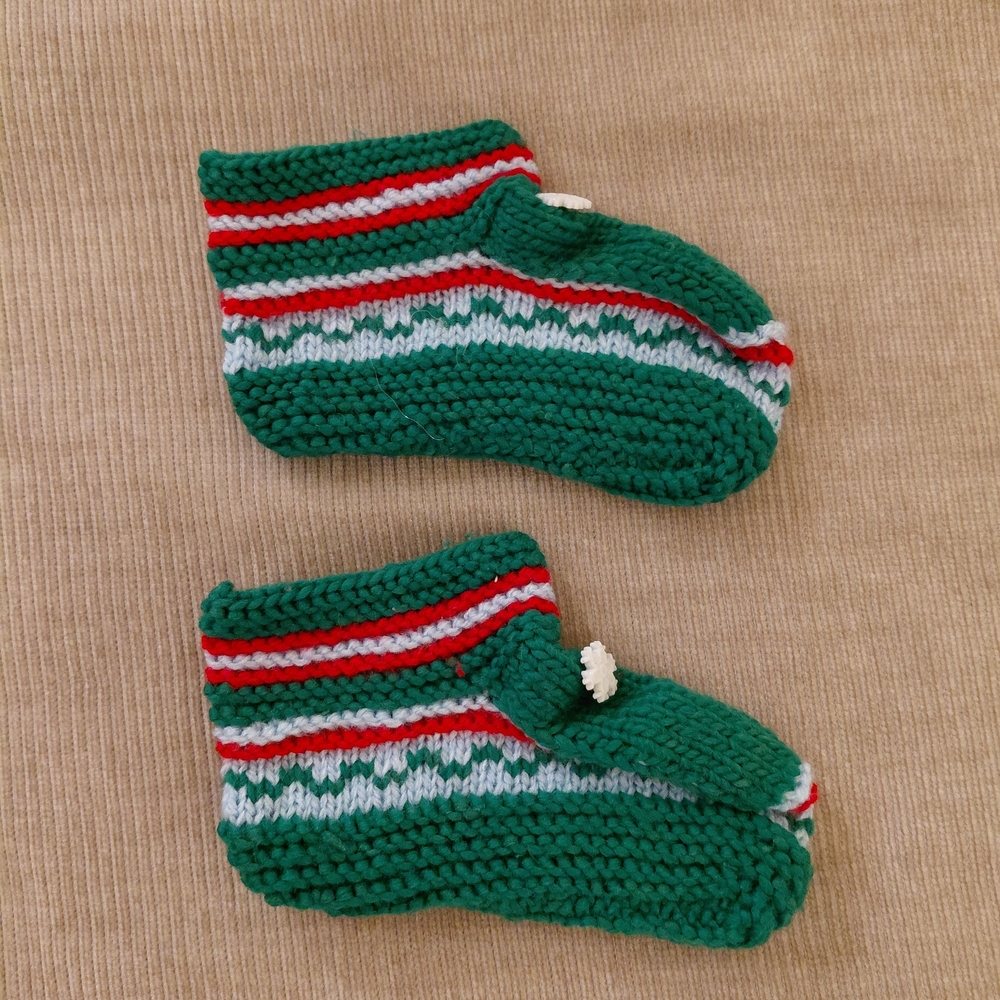 Cozy Handmade Green Striped Kids Socks
